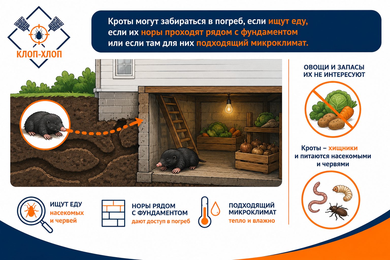 Почему кроты появляются в погребе частного дома